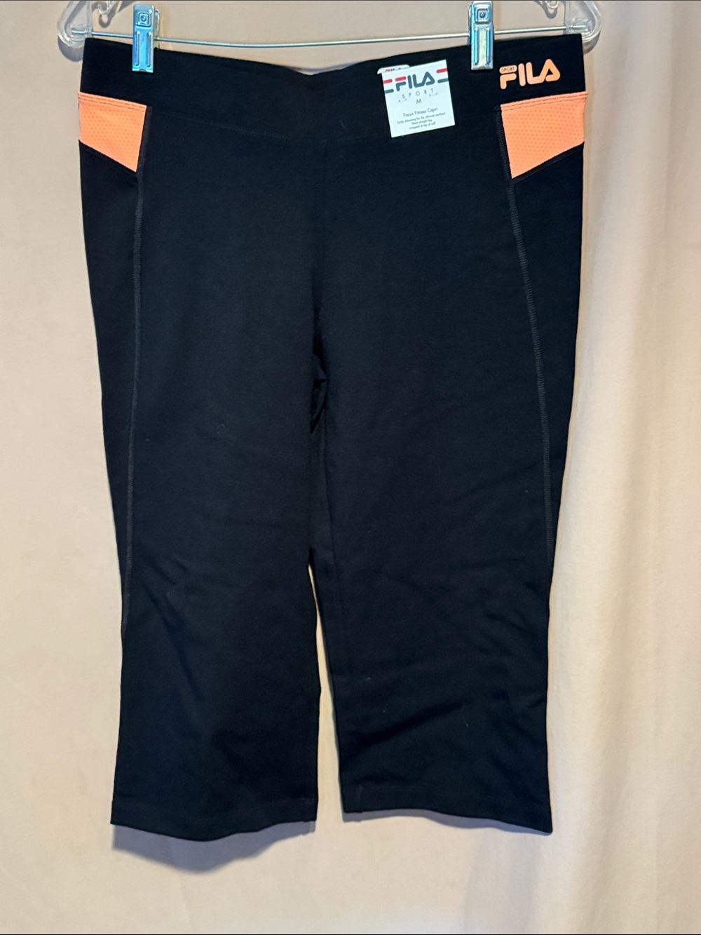 Fila Black Capri Leggings with Peach Accent Panels